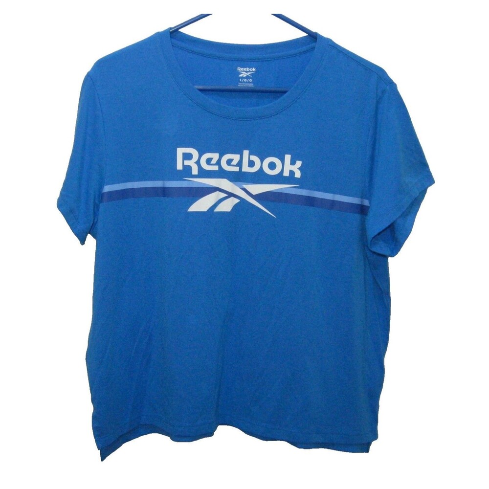 Reebok Girls Large Blue Short Sleeve Graphic Logo T-Shirt Top Athletic Fitness
